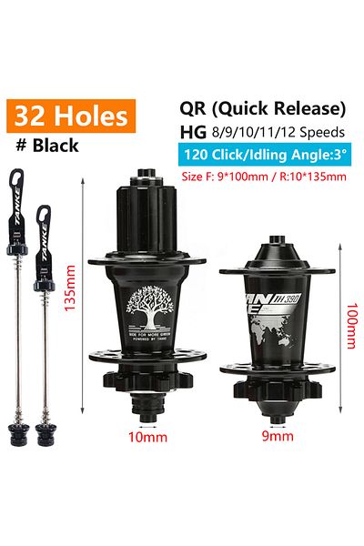 TANKE 32H Black QR TANKE 120 Click Hub 6 Bearing MTB Mountain Bike Hub Front Rear Thru HG 28 32 36 Holes D