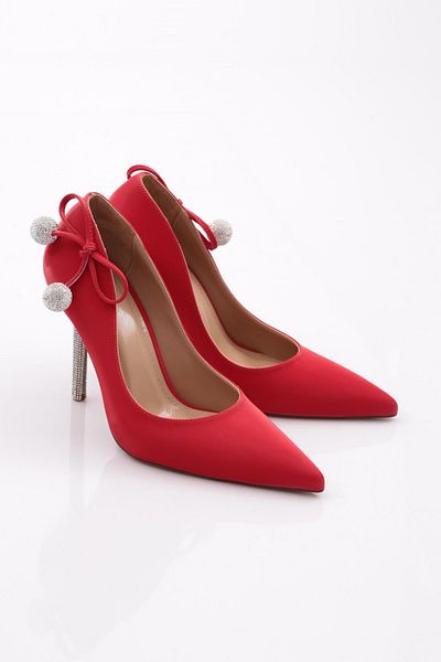 DGN Women's Red Heeled Shoes, Crystal Ball Ornament on the Back and Opening Model 56573557