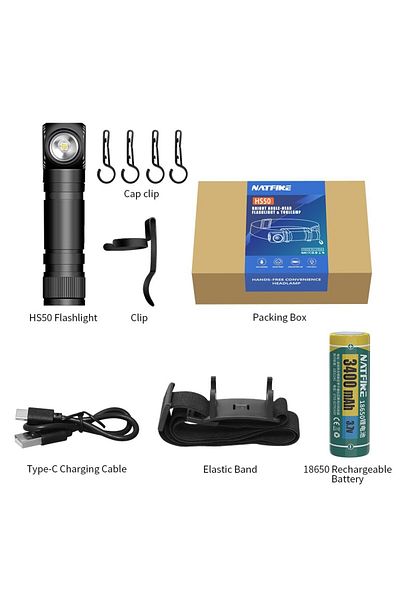 NATFIRE With 3400mAh Battery black NATFIRE HS50 Headlamp Rechargeable 3400mAh Headlight 1000LM LED USB C Rec