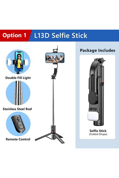 KEELEAD حامل ثلاثي القوائم KEELEAD Bluetooth Selfie Stick 1160mm Extended Double Fill Light L13d حامل ثلاثي القوائم مع جهاز تحكم عن بعد