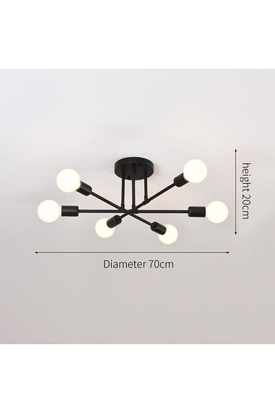 ludengchaoshi Without light bulb Black Retro Industrial Wrought Iron Material 6Heads LED Ceiling Lamp Home Luminai