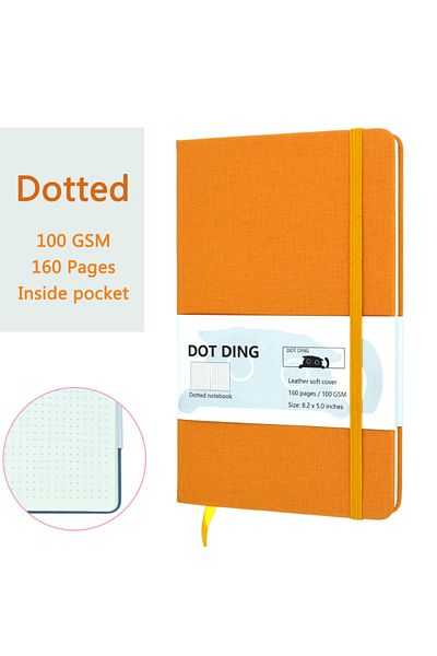 Choice A5 A123-Orange-A5 A5 Dotted Notebook Cloth Hardcover 100 GSM Paper Planner Diary Notepad Journal Stu