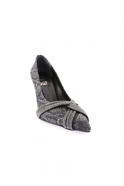 DGN Ysf-06-23y Pantofi de rochie de seară cu bandă cu piatră argintie pentru femei, imprimați negru