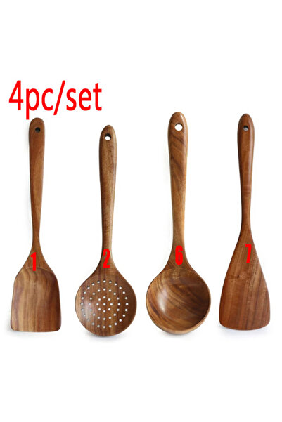 Choice 4 قطع 1-7 قطع/مجموعة أدوات مائدة من خشب الساج ملعقة مصفاة ملعقة خاصة بتصفية الحساء وملعقة طهي وو