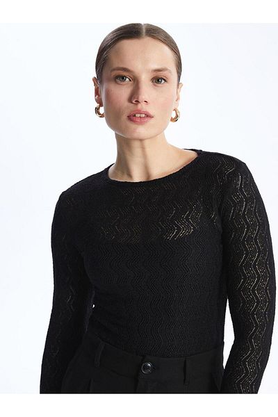 LC Waikiki Crew Neck Self Pattern Long Sleeve Women's T-Shirt (S4)