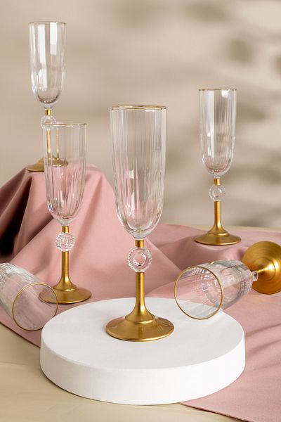 MEST Emora Gold Coffee Water Glass Set - 6 Pieces, 150 Cc Elegance and Elegance