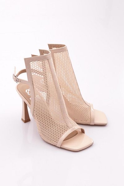 DGN Pantofi de seara de dama cu toc din piele lacuita bej - cu cravata la spate 71013535