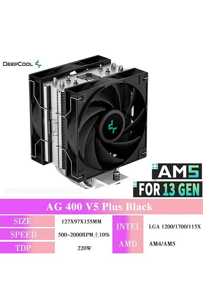 Choice كما هو موضح كما هو موضح مبرد وحدة المعالجة المركزية Ag 400 V5 Black Deepcool Ag400 4 أنابيب حرارية مبرد بالهواء Argb Pwm Tdp 220 واط C