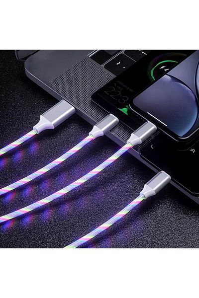 Choice White 1 M Câble De Charge Rapide 3 En 1 Avec Éclairage Led, 3a, Micro Usb Type C, Pour Iphone, Samsu