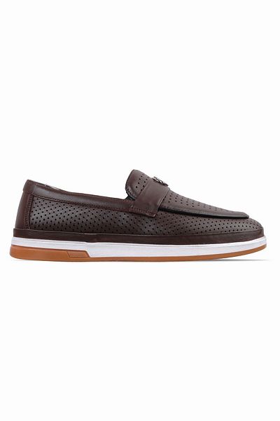 Lal Shoes & Bags Permit Ανδρικά παπούτσια από γνήσιο δέρμα με ελαστική πόρπη με λεπτομέρειες casual-καφέ