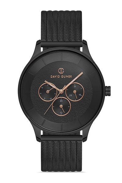 DAVID GUNER Men's Wristwatch Dg-8246Gc-G2E with Black Dial in Black Coated