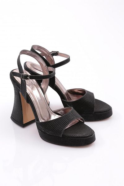 DGN 3007 Pantofi de seara de dama cu toc gros Crocodil negru