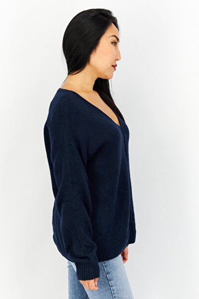 Vince Camuto Women V-Neck Textured Sweater, Navy Blue