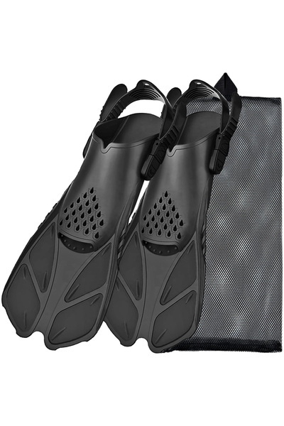 Choice زعانف غطس سوداء بالكامل مقاس L/XL مع أبازيم قابلة للتعديل وزعانف سباحة قصيرة من السيليكون أحذية غوص