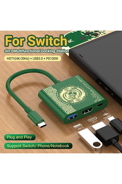 Choice dark green Portable Nintendo Switch Docking Station TYPE-C Hub with HDMI and USB 3.0 Perfect for Tra