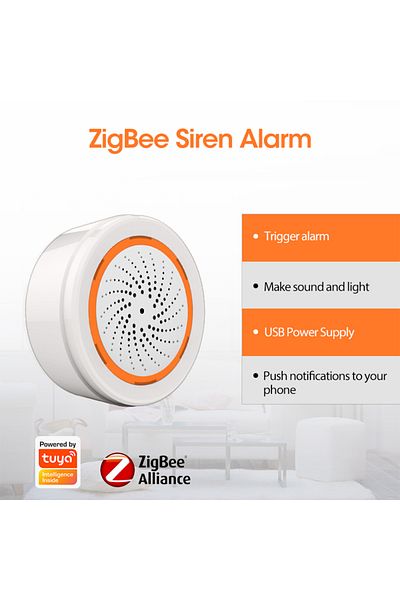 Choice Coolcam Tuya Zigbee Smart Siren Alarm For Home Security With Strobe Alerts Support Usb Cable Powe...
