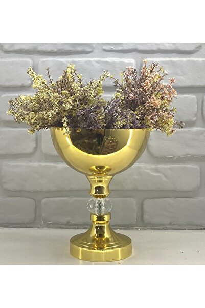 Decodelight Vază decorativă modernă din metal auriu cu cristale, cu diametrul de 20 cm, accesoriu decorativ pentru masă