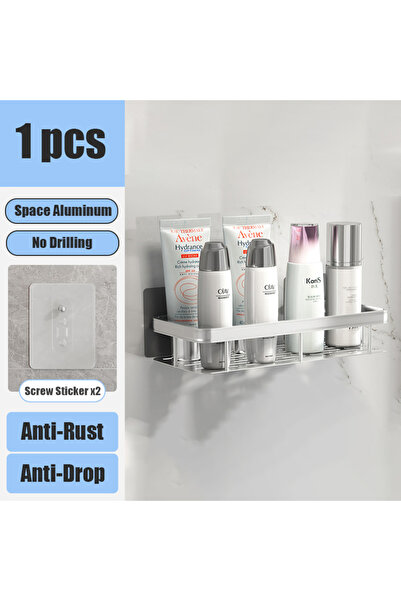 Choice رف حمام فضي مربع واحد منظم لتخزين مستحضرات التجميل من سبائك الألومنيوم...