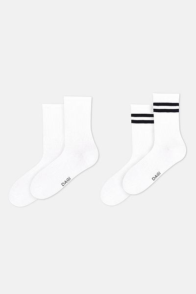 Dagi Weiße Herren-Sportsocken mit Streifenmuster im 2er-Pack