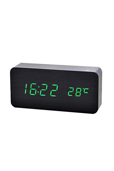 choice2 Black Green-LED Wooden Digital Alarm Clock, LED Alarm Clock with Temp...