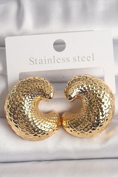 Celira Brass Gold Color Snake Back Embroidered Half Hoop Model Women's Earrings