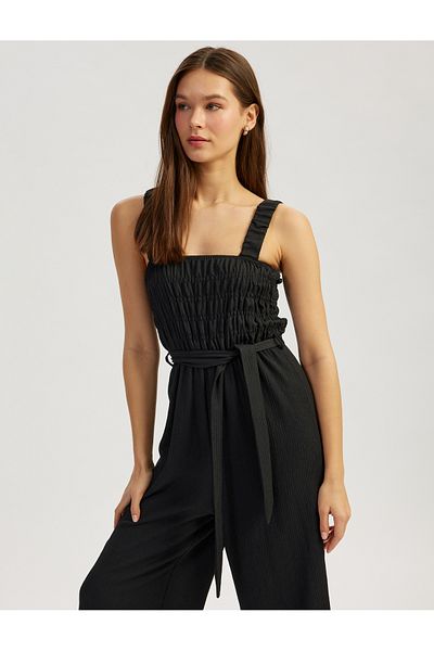Koton Sleeveless Belted Women's Black Jumpsuit 5Sal40007Ik