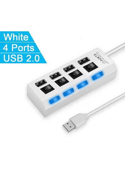Choice محول USB HUB 2.0 عالي السرعة 4/7 منافذ باللون الأبيض مع موسع وموزع USB متعدد وموسع متعدد