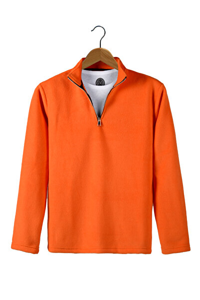 ADEGO Orange Half Zip Regular Fit Stand Collar Fleece Sweatshirt