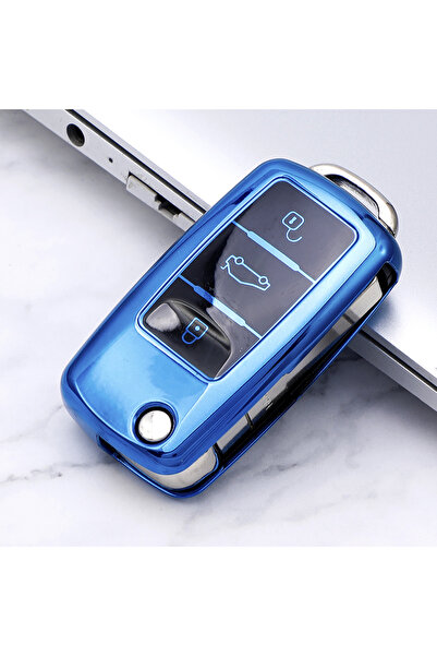 Choice1 غطاء مفتاح سيارة أزرق من مادة TPU لسيارات فولكس فاجن بولو، تيجوان، با...