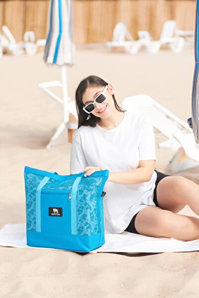 ELEPHANT ÇANTA Сумка для пляжу Gök Mavi - з кишенями з сітчастої тканини, на блискавці, містка, легка, міцна і практична! (36x41 см)