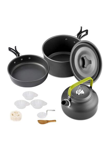 LISM H Camping Cooking set Camping Cookware Travel Tableware Outdoor Picnic Set Teapot For 2-3 Peaple No.