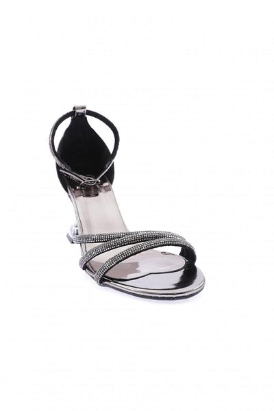 DGN Women's Silver Stone Banded Goblet Heeled Shoes Platinum Mirror 121128162674