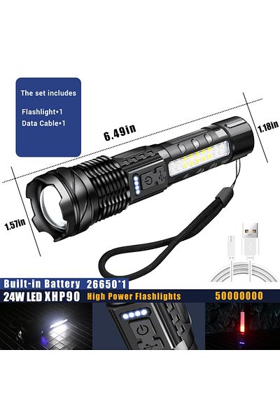 Choice A76 30w Cob Strong Led Flashlight Portable Rechargeable Zoomable Hand Lamp1000 Lumens Torch Built In