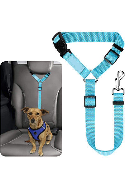 Choice M Sky Blue 1pc Pet Dog And Cat Seat Belt, Car Headrest Restraint, Adju...