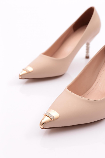 DGN Kadın Topuklu Ayakkabı Bej Cilt 9132621