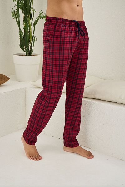 KLY Βαμβακερό πάτο πιτζάμα Claret Red καρό King Size - Comfort (3XL-6XL)