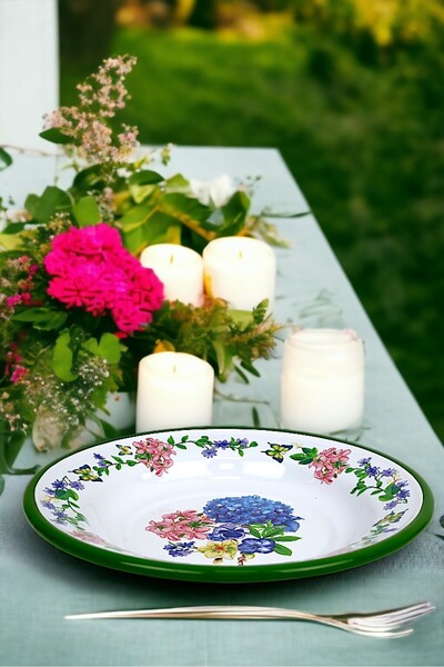 İnci Emaye 24 No Emaye Yemek Tabak, Servis, Yemek Kamp, Piknik, Çeyiz 24 Cm