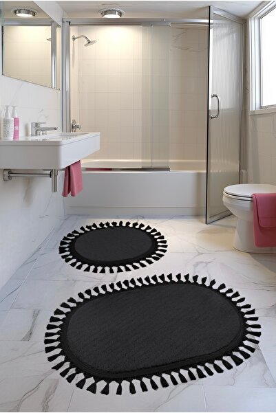 Designbyneslişah طقم مرحاض أنثراسايت مكون من قطعتين - سجادة حمام مزخرفة منتفخ...