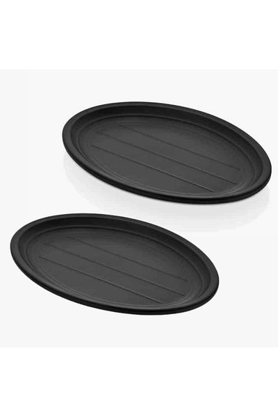 Külsan Matte Black Oval Melamine Serving Plate Set  2 Pcs 22.5cm