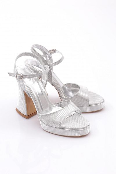 DGN Pantofi de seara de dama cu toc gros Crocodil argintiu 41183564