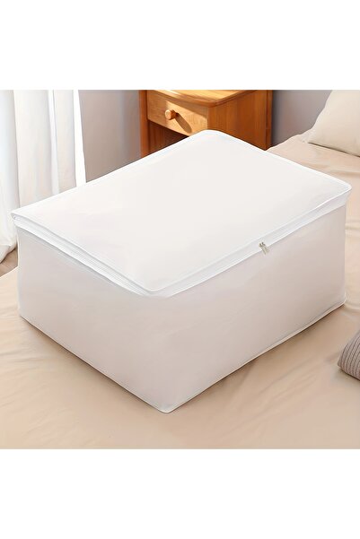Choice حقيبة تخزين كبيرة الحجم بيضاء اللون، قطعة واحدة، مع غطاء بسحاب، وحاوية تخزين الفراش، والملابس، وتخزين السراويل،