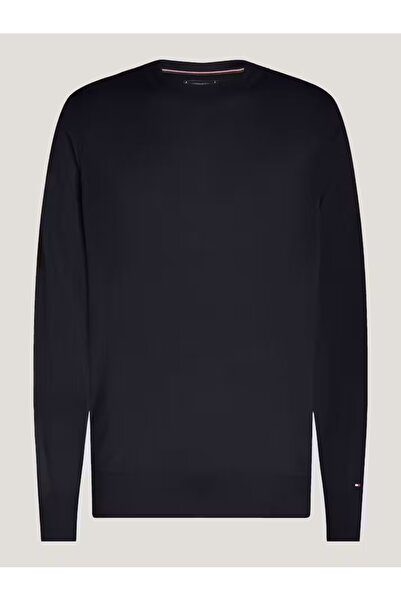 Tommy Hilfiger Ανδρικό μπλε πουλόβερ από λεπτό μάλλινο ύφασμα από την Tommy Hilfiger