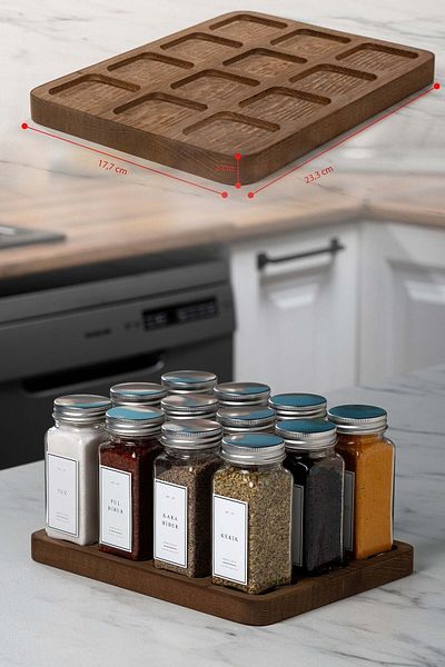 EVLE 12-Piece Spice Rack Set with Silver Wooden Stand