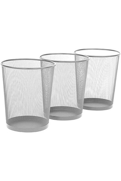 AKDC 3-Pack Round Silver Metal Mesh Wastebasket, Trash Bin for Kitchen, Bathroom, Office