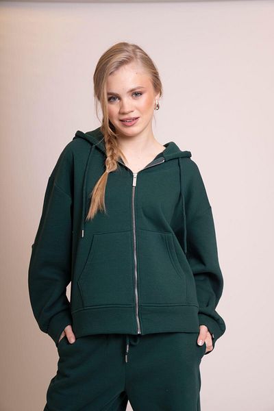 AFLOOW Muse Women's Zippered Hooded Green Sweatshirt – Back Printed, Oversize, Relaxed Fit, Style V