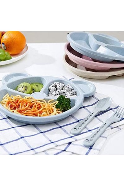COOYA 3 Piece Kids Cartoon Dinnerware Set, safety, comfortably, Suitable for home,picnic, Blue