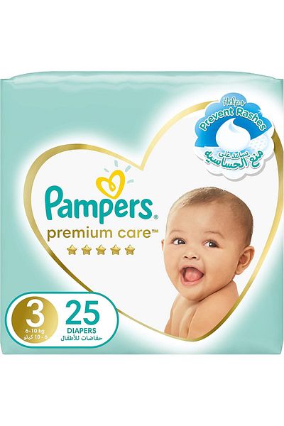 Pampers Premium Care, Size 3, Midi, 6-10 kg, Mid Pack, 25 Taped Diapers