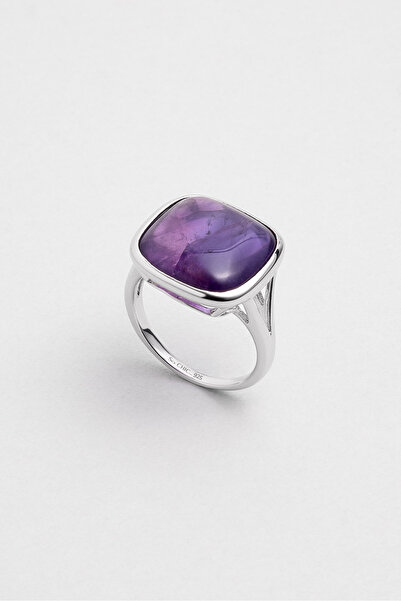 So CHIC... Ametist Işıltısı 18 Ayar Beyaz Altın Kaplama Gümüş Yüzük