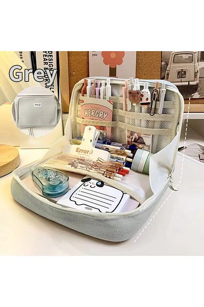 Choice Grey 1PC StationeryBag Pencil Case Large Capacity Pencil Case Handheld Pencil Case Stationery Box Co