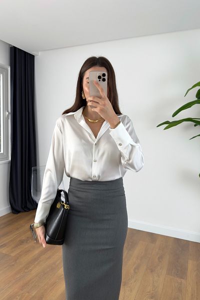 BİRCANÇİL Cămașă Losila albă din satin